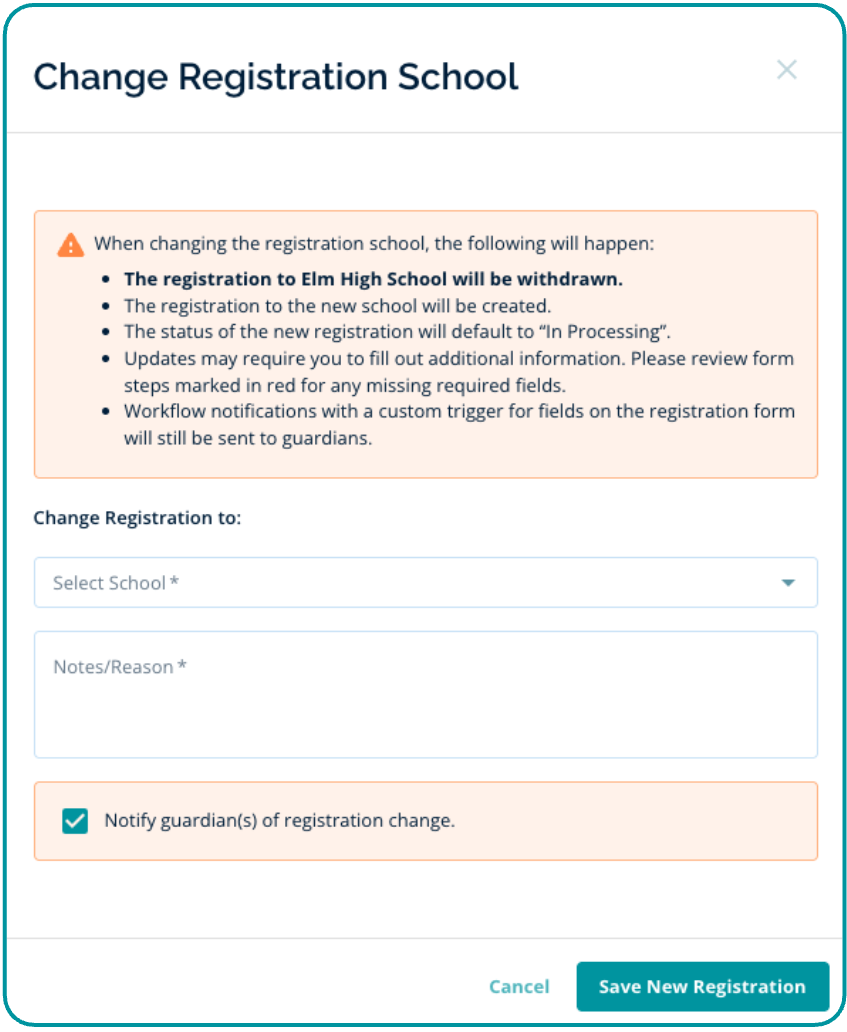 Change Registration School