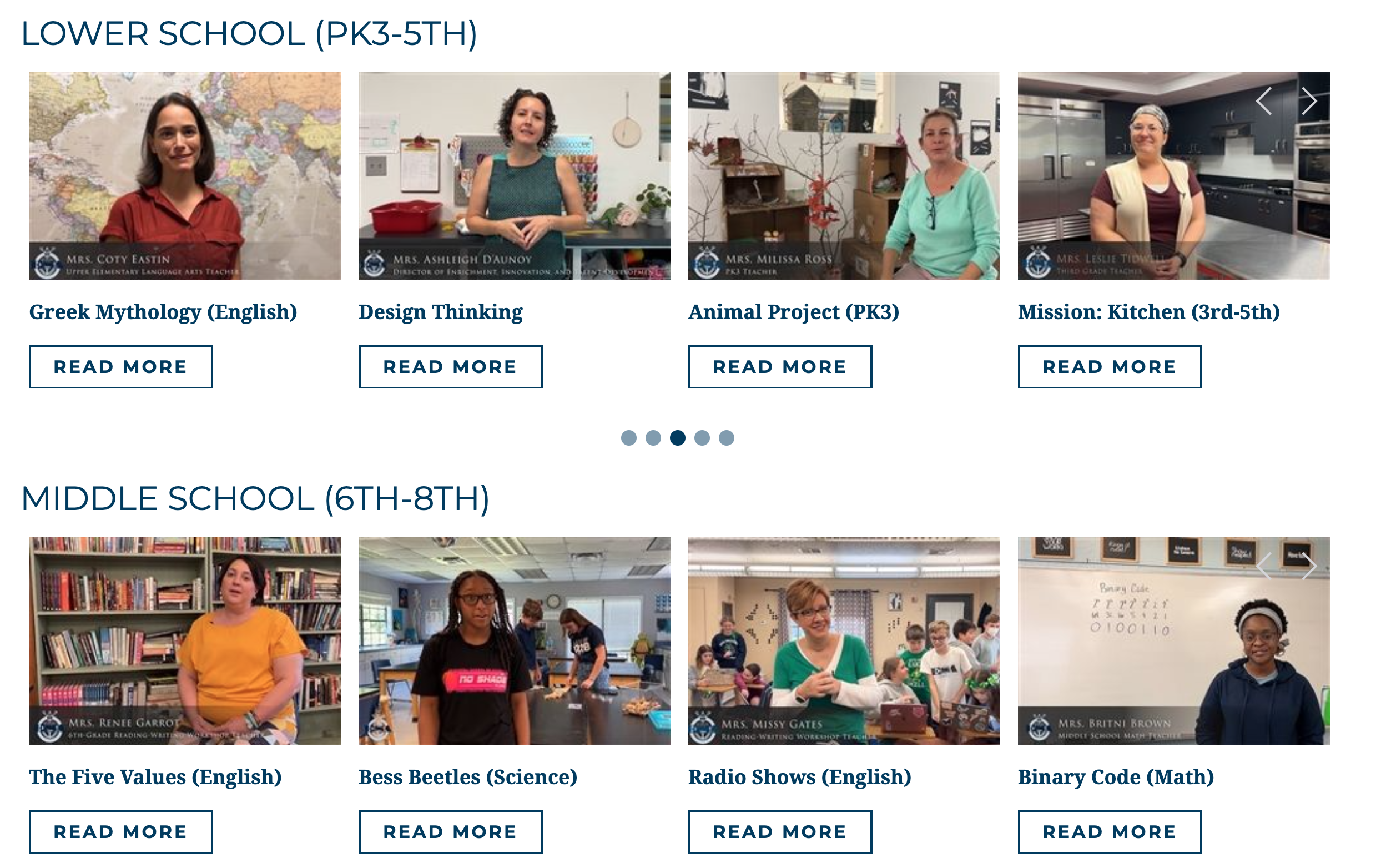 gallery of videos for esa school's website