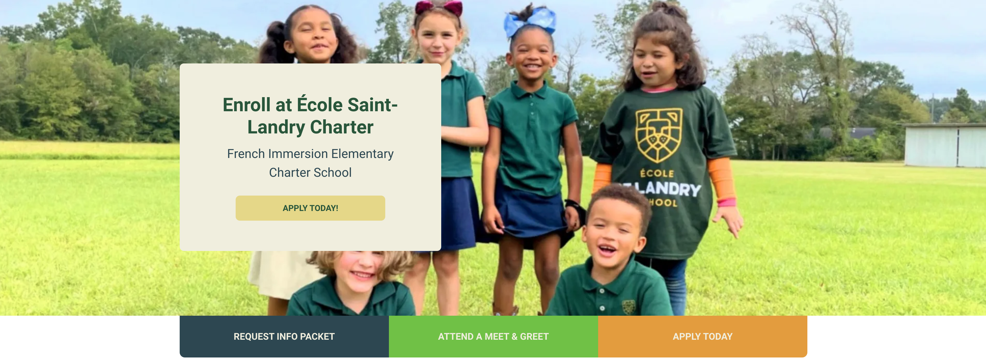 enrollment landing page for ecole saint landry charter school
