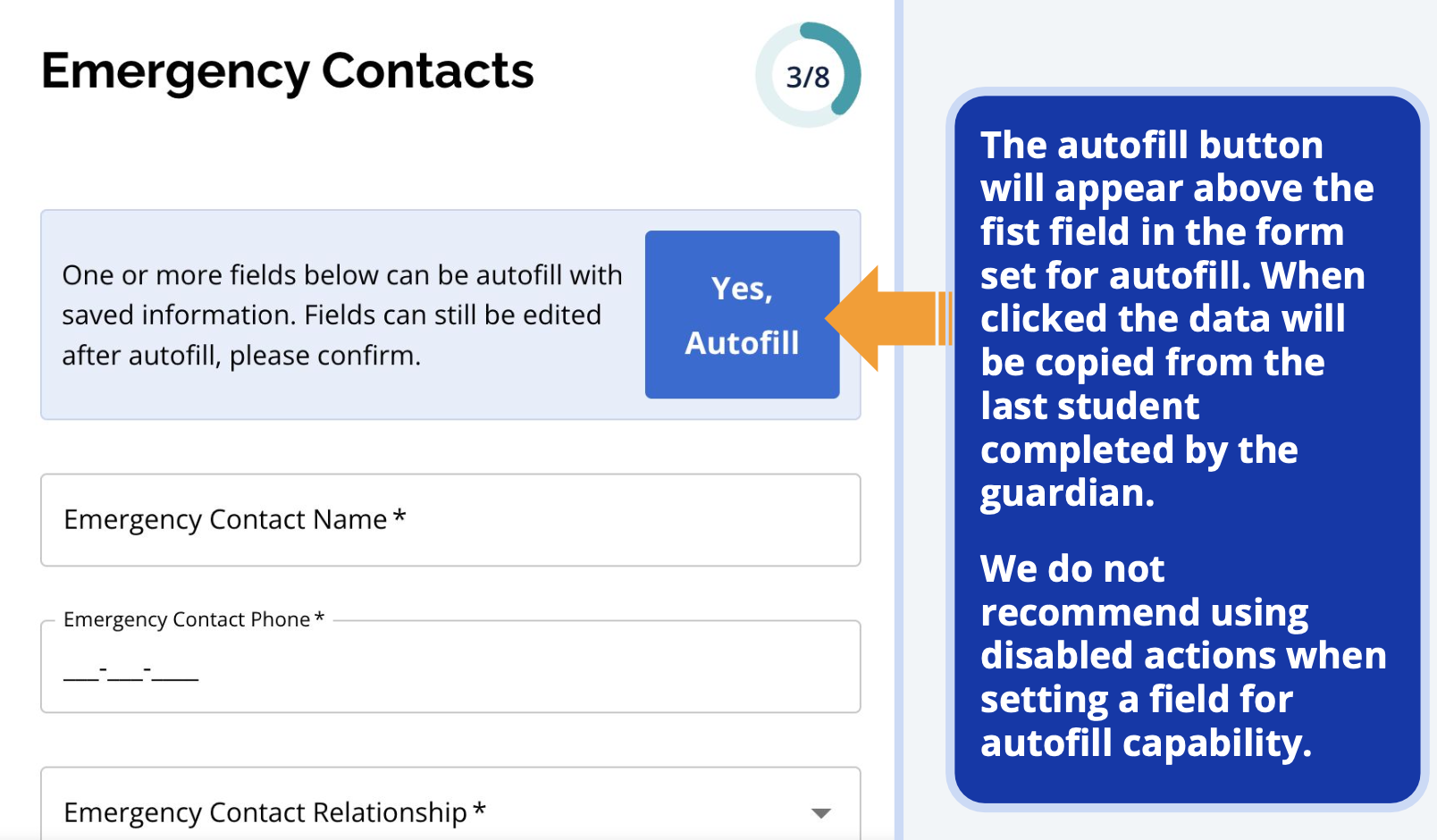 autofill feature in schoolmint enroll with example