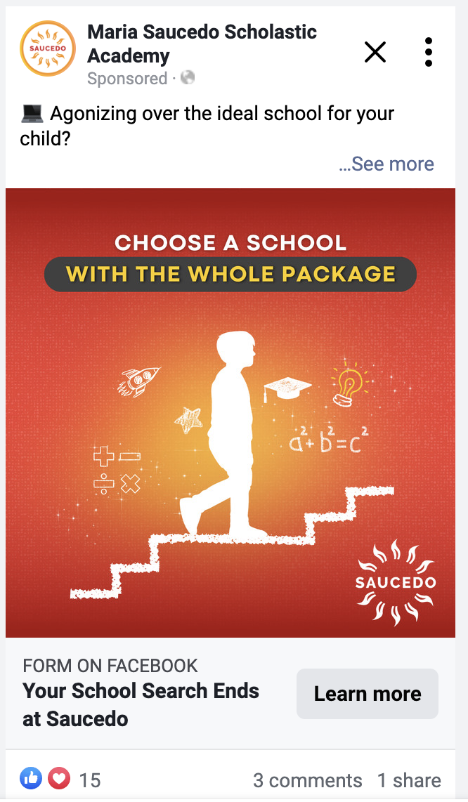 school social media ad example for maria saucedo scholastic academy 2