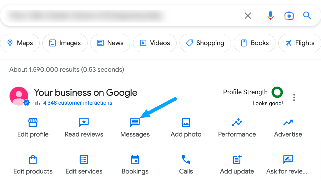the chat messages icon for a school's GBP