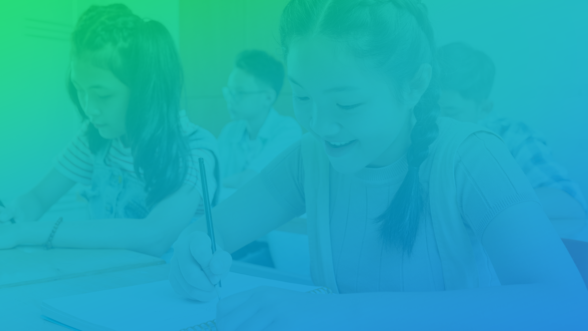 three young school children on a gradient background