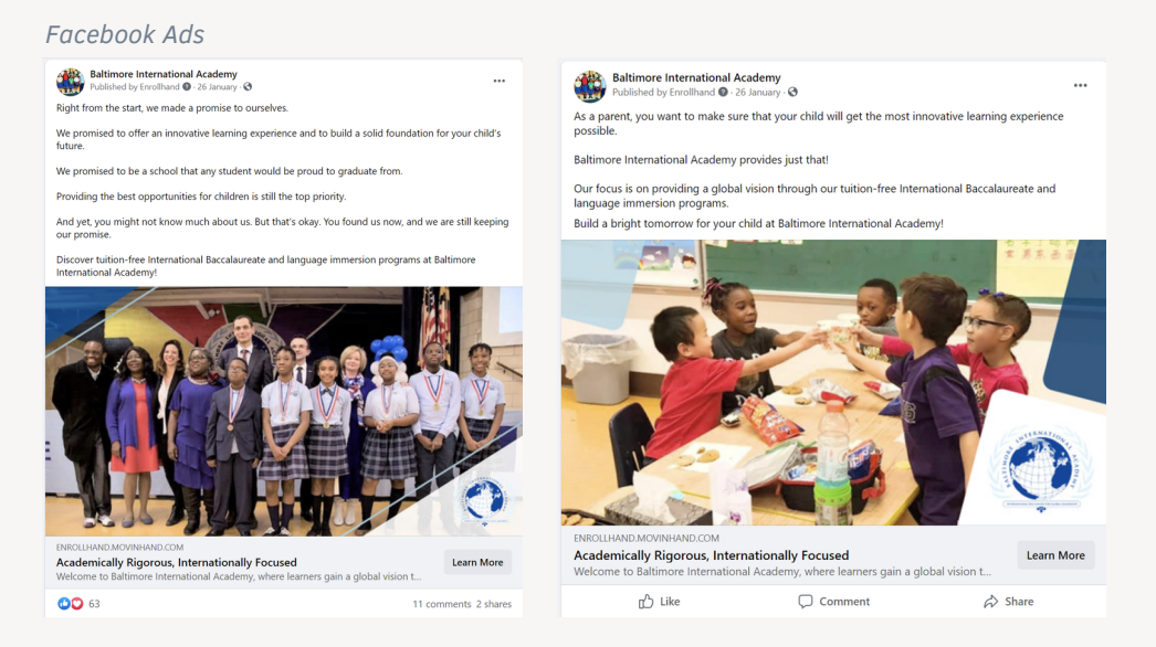 the best performing school facebook ad for bia