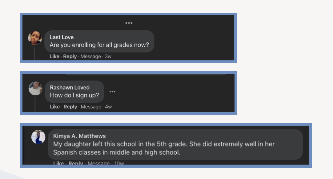 positive comments on the facebook for baltimore international academy east