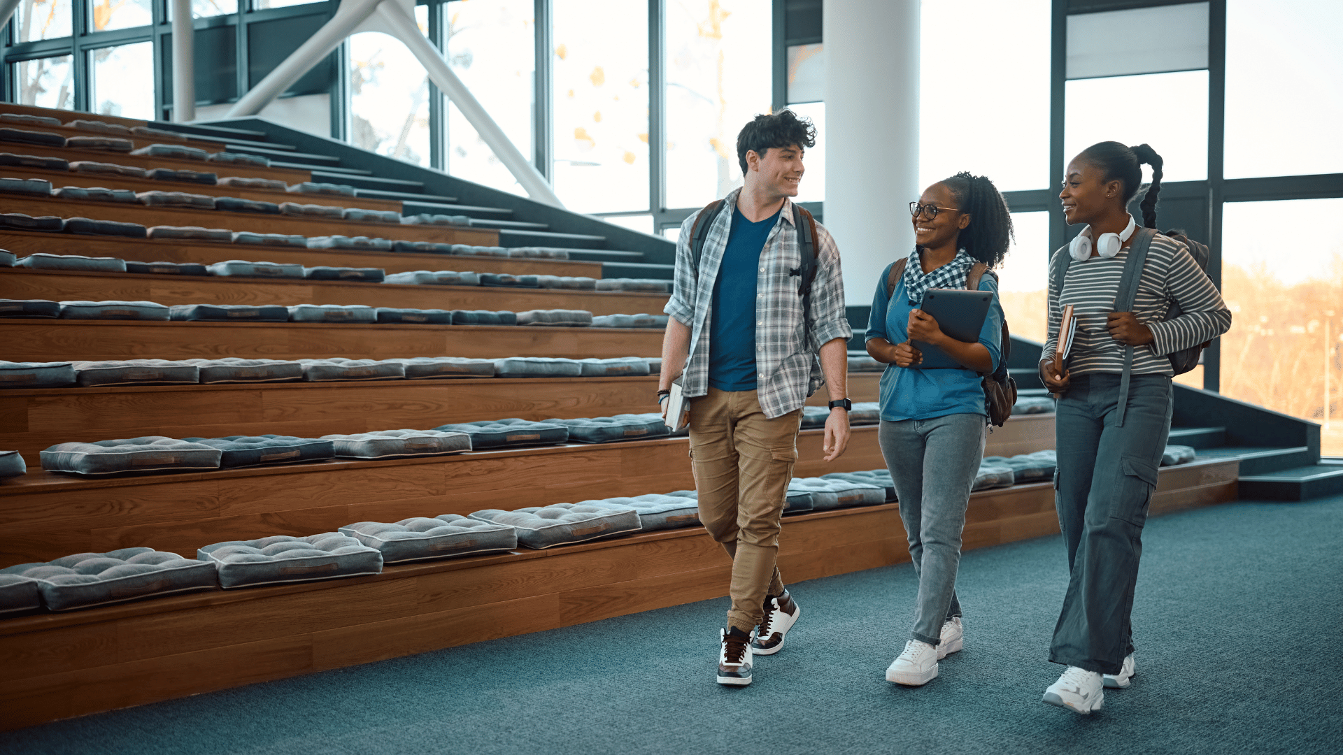 three students going on a school tour